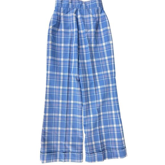 VTG 1970s Miss K 100% Polyester Blue Plaid  Wide Leg Cuffed Pants Women XS 25x28 - Picture 3 of 5